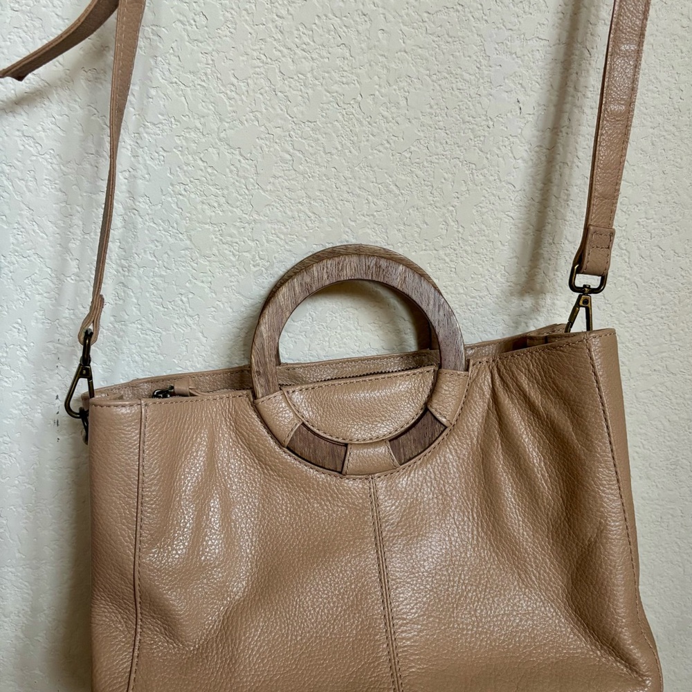 Rachel Roy Genuine Leather Satchel/Crossbody W/ Wood Handles - Taupe/Neutral View 2